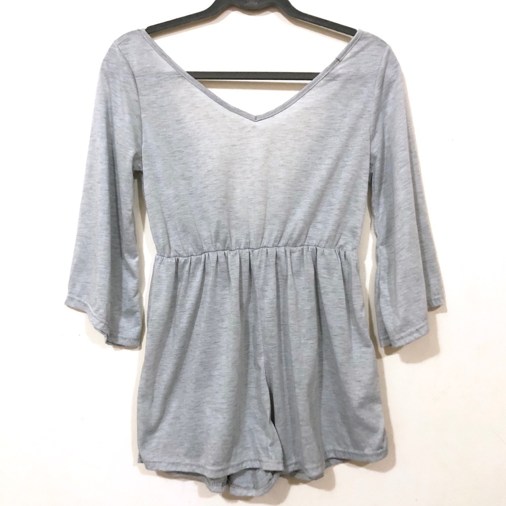 Women’s V Cut Romper 3/4 Sleeve Blue Gray Small